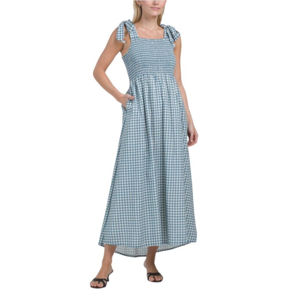 SPARTINA 449 Linen Blend Tie Shoulder Gingham Maxi Dress